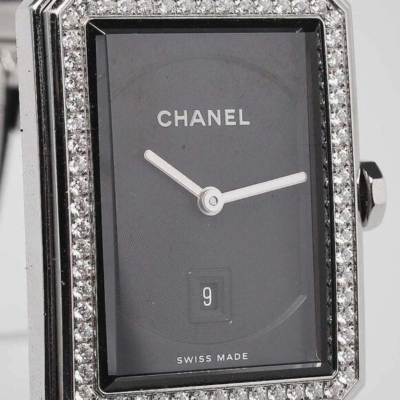 Chanel Black Tweed Metal and Diamonds Quartz Watch - Picture 4 of 8